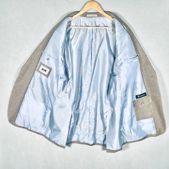 Joseph Abboud Blazer Mens 46 XL Beige Linen Wool Slim Fit Sport Coat Jacket - Picture 6 of 15